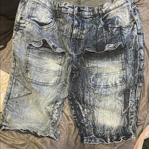 Distressed Washed Denim Men's Shorts - Blue